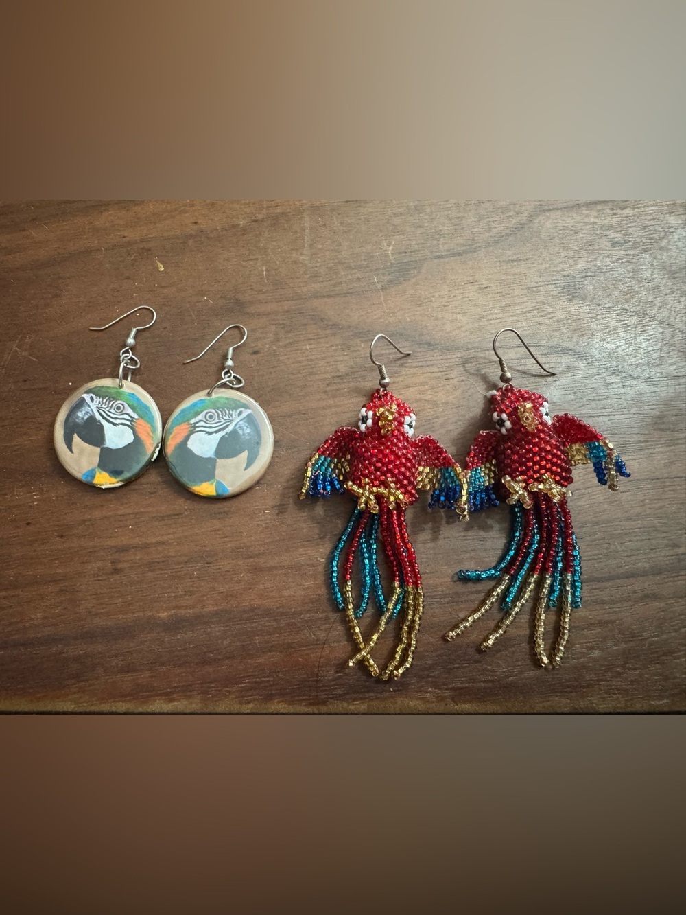 Unique Macaw Parrot Beaded 3D Earrings w/Metal Button Dangle Earrings